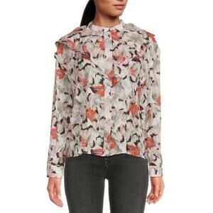 IRO Carus Silk Blend Absract Long Sleeve Ruffle Blouse Womens Multicolor Size 40